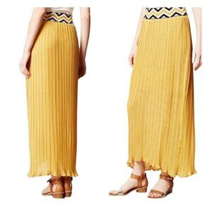 Anthropologie Maxi Skirt Size S Dear Creatures Pleated Long Mustard Yellow Skirt